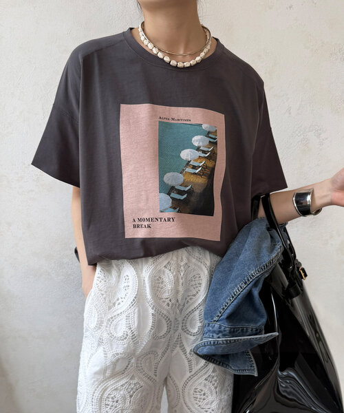 「DouDou」 半袖Tシャツ FREE チャコールグレー レディース