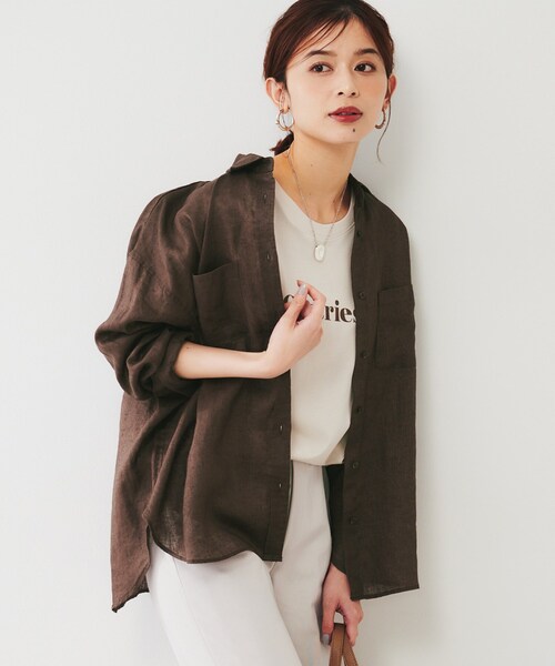 ブラウス シャツ 「麻100/洗える/前開きシャツ」ドライリネンシャツ レディース 麻100/洗える/前開きシャツ】ドライリネンシャツ｜ワールド
