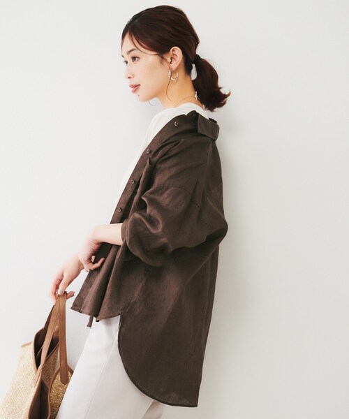 ブラウス シャツ 「麻100/洗える/前開きシャツ」ドライリネンシャツ レディース UNTITLED ブラウス シャツ 「麻100/洗える/前開きシャツ」ドライ