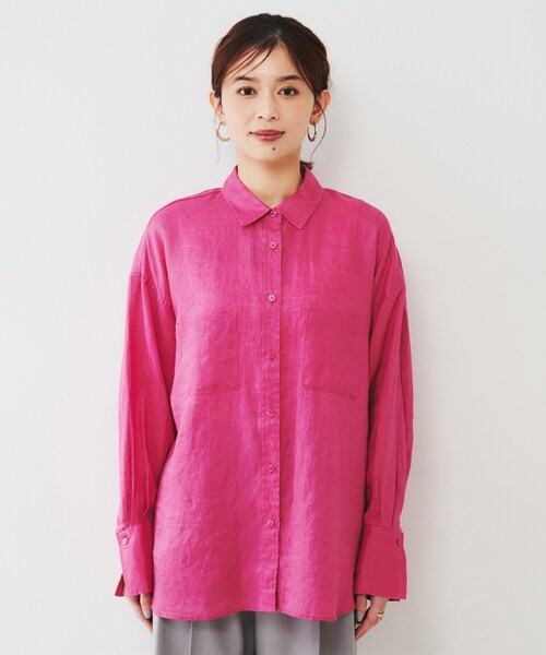 ブラウス シャツ 「麻100/洗える/前開きシャツ」ドライリネンシャツ レディース UNTITLED ブラウス シャツ 「麻100/洗える/前開きシャツ」ドライ