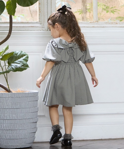 petit main ワンピース 「リンク」袖パフワンピース キッズ 子供服