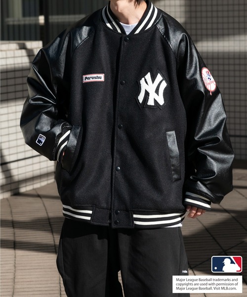 Perushu スタジャン「MLBコラボ」 X-LARGE ブラック メンズ : ZOZOTOWN
