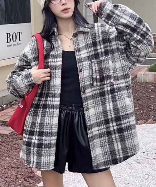 2ly2 ブラウス シャツ チェック柄オーバーサイズシャツジャケット