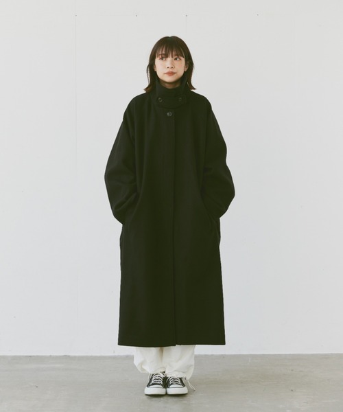 flaner ステンカラーコート　ブラック　M flaner ステンカラーコート LARGE ブラック レディース : ZOZOTOWN