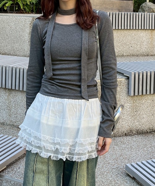 tシャツ チョーカーSETバックスリットカットソー レディース tシャツ チョーカーSETバックスリットカットソー レディース