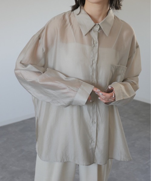 「Reurie'」 長袖シャツ FREE カーキ レディース_画像2