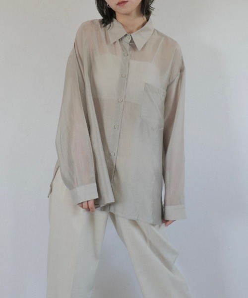 「Reurie'」 長袖シャツ FREE カーキ レディース_画像4