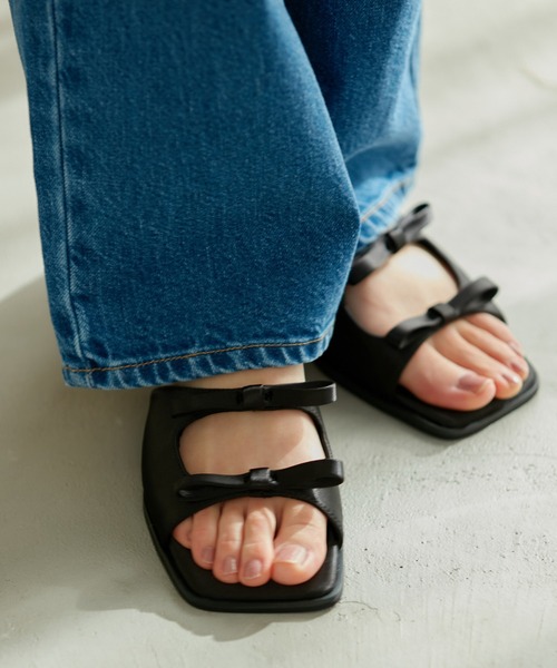 「Juze」 フラットサンダル M ブラック レディース_画像6