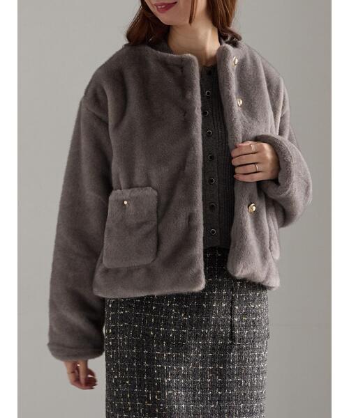 【希少】 VIOLETA ラビット ファー ノーカラー ジャケット ミンク調フェイクファー ノーカラー ジャケット 通販 - ディノス