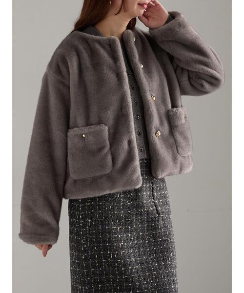 Te chichi テチチ　発売中グレー ミンクエコファージャケット　ショート丈 Te chichi テチチ 発売中グレー ミンクエコファージャケット ショート