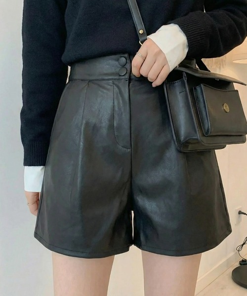 cammie パンツ ハイウエストレザーショートパンツ レディース