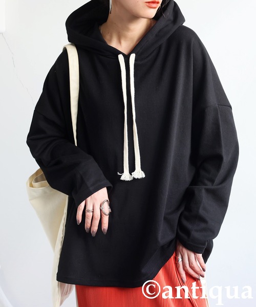 「antiqua」 プルオーバーパーカー ONESIZE ブラック レディース_画像2