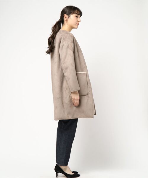 「LE GLAZIK」 ノーカラーコート 36 ベージュ レディース_画像4