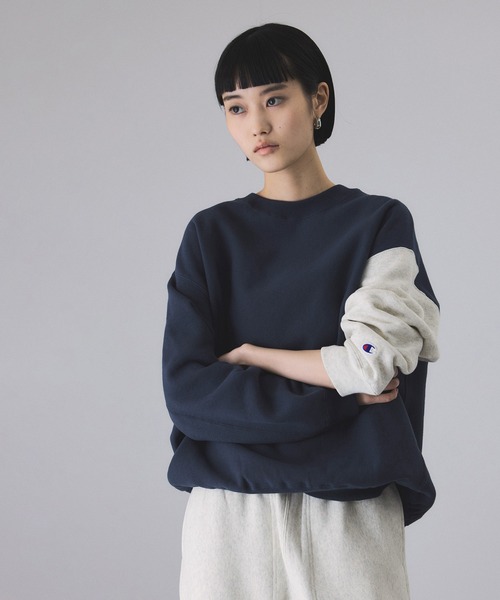 「Champion」 スウェットカットソー FREE ネイビー レディースの画像