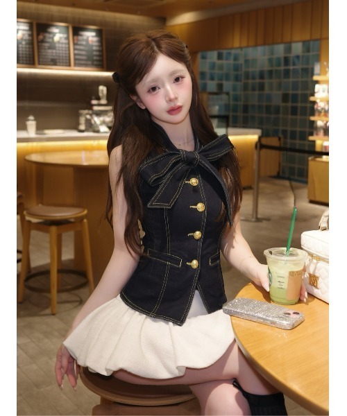 ダーリッチDDボタンリボンデニムトップス 新品 Darich（ダーリッチ） ベスト ジレ DDボタンリボンデニムトップス