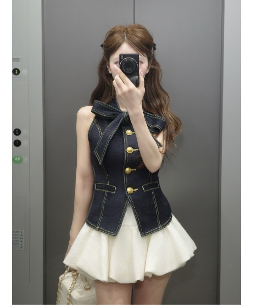 ダーリッチDDボタンリボンデニムトップス 新品 Darich（ダーリッチ） ベスト ジレ DDボタンリボンデニムトップス