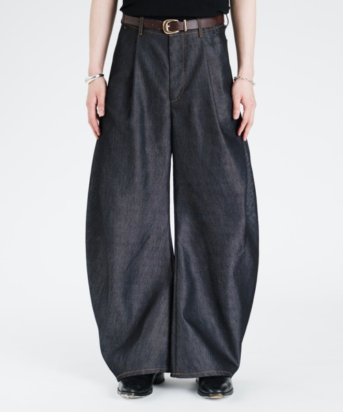 SINSS ワイドパンツ ジーンズ Side tuck curve denim / サイドタック