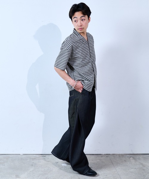 SINSS ワイドパンツ ジーンズ Side tuck curve denim / サイドタック 