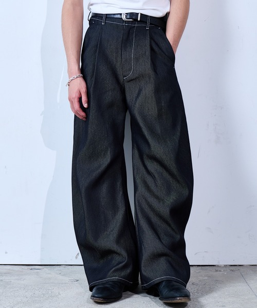 SINSS ワイドパンツ ジーンズ Side tuck curve denim / サイドタック Side tuck curve denim / サイドタックカーブデニム