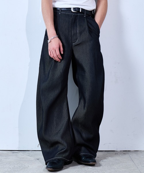 SINSS ワイドパンツ ジーンズ Side tuck curve denim / サイドタック 