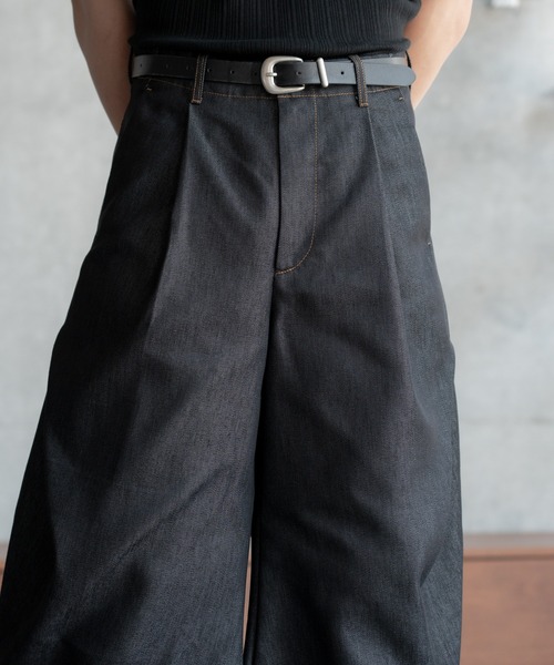 SINSS ワイドパンツ ジーンズ Side tuck curve denim / サイドタック 