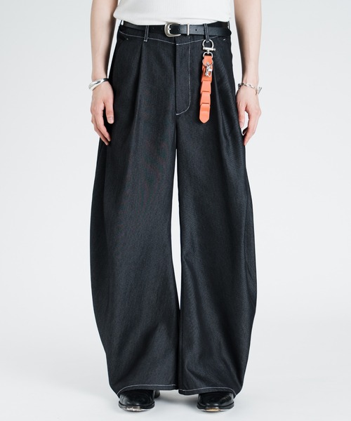 SINSS ワイドパンツ ジーンズ Side tuck curve denim / サイドタック