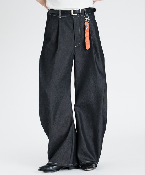 SINSS ワイドパンツ ジーンズ Side tuck curve denim / サイドタック
