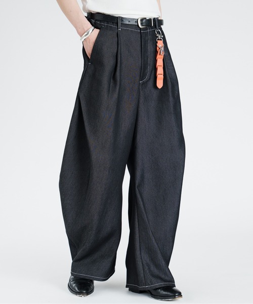 SINSS ワイドパンツ ジーンズ Side tuck curve denim / サイドタック