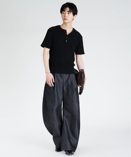 SINSS ワイドパンツ ジーンズ Side tuck curve denim / サイドタック