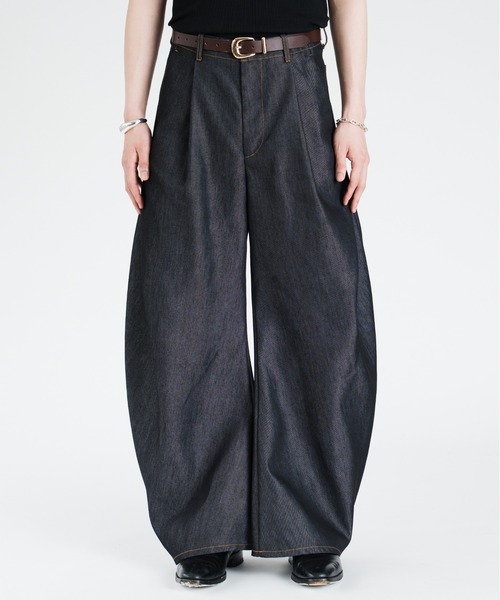 SINSS ワイドパンツ ジーンズ Side tuck curve denim / サイドタック