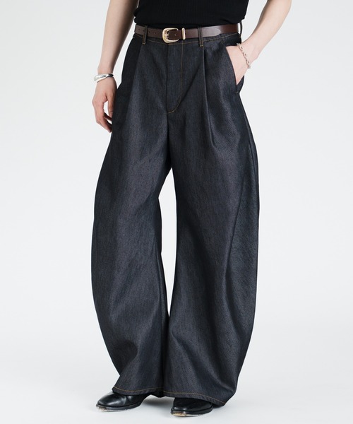 SINSS ワイドパンツ ジーンズ Side tuck curve denim / サイドタック
