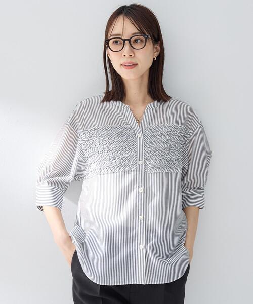 ブラウス シャツ 「接触冷感/通気性/洗える」フロントフリルブラウス レディースの画像