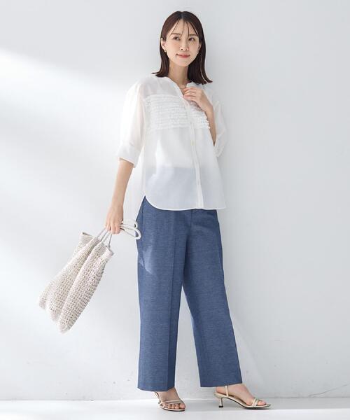 ブラウス シャツ 「接触冷感/通気性/洗える」フロントフリルブラウス レディースの画像