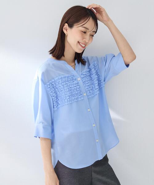 ブラウス シャツ 「接触冷感/通気性/洗える」フロントフリルブラウス レディースの画像