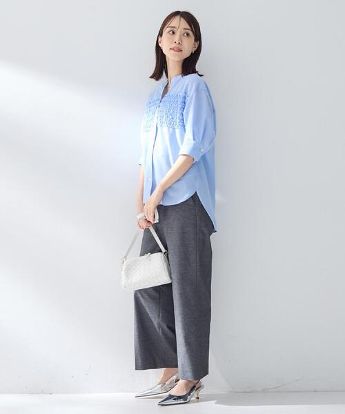 ブラウス シャツ 「接触冷感/通気性/洗える」フロントフリルブラウス レディースの画像