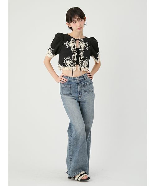 ジャケット ノーカラージャケット カットワークパネルレースジャケット レディースの画像
