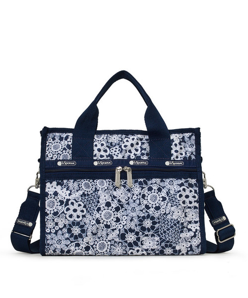 トートバッグ LARGE E/W TH TOTE フローラルレースネイビー レディースの画像