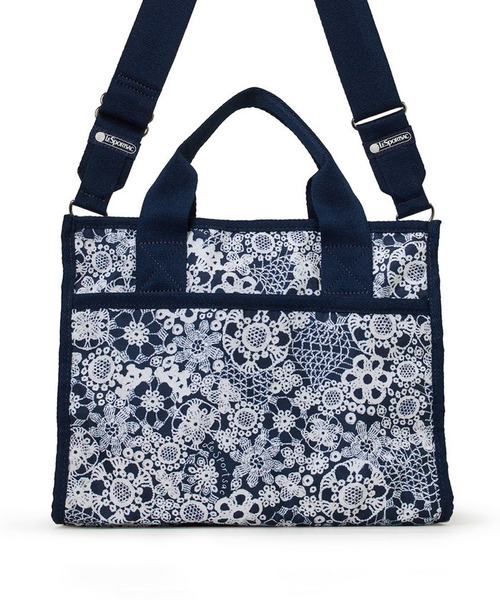 トートバッグ LARGE E/W TH TOTE フローラルレースネイビー レディースの画像