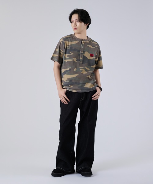 THE NORTH FACE 迷彩柄 ヘンリーネック サーマルT Y2Kグランジ ヘンリーネック tシャツ アソートヘンリーサーマルTEE メンズ