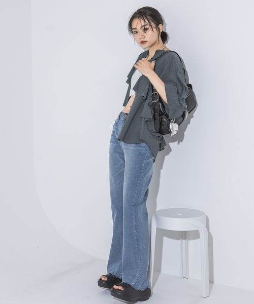 「JEANASIS」 半袖ブラウス FREE ホワイト レディース_画像6