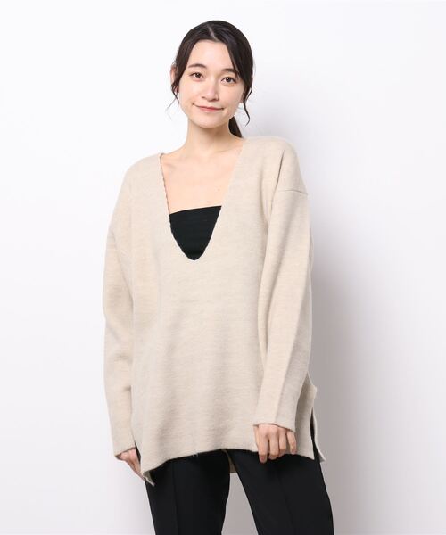 tシャツ ダブルフェイス深Vネックトップス レディース