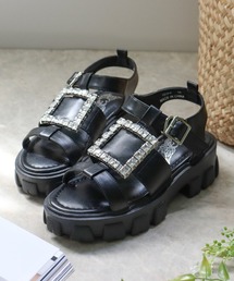 ♡lala...♡　ビジュー付サンダル♡ LOVEHUNTER サンダル 厚底 ビジューグルカサンダル レディース