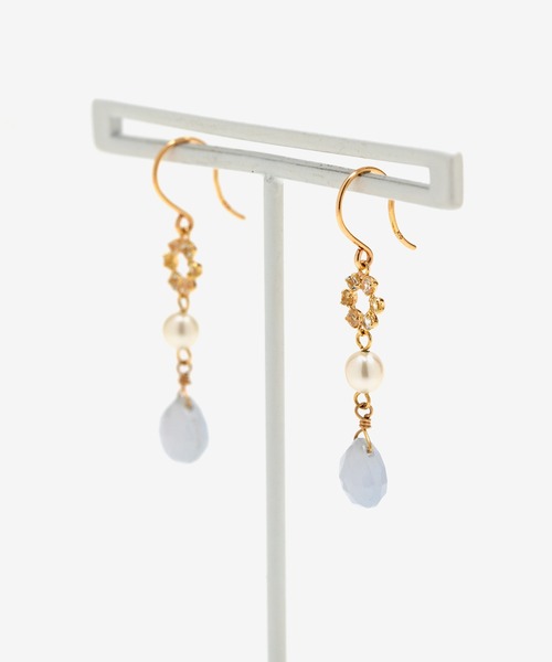 BLOOM（ブルーム） ピアス K10 イエローゴールド ブルーカルセドニー