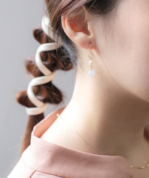 BLOOM（ブルーム） ピアス K10 イエローゴールド ブルーカルセドニー