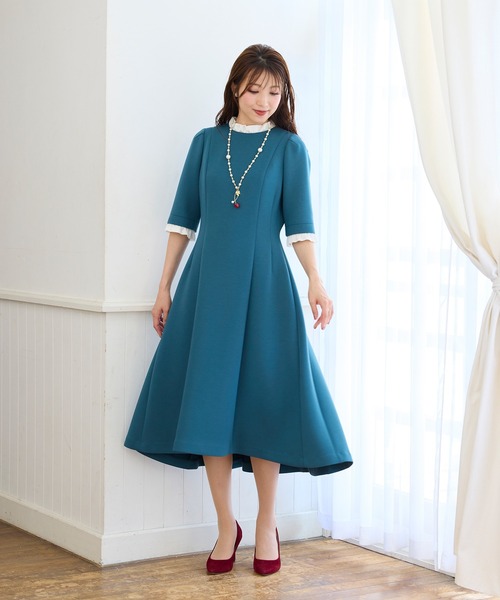新品 【グリーン】ミリオラメントダブルエアーワンピース ローズティアラ 46 新品 【グリーン】ミリオラメントダブルエアーワンピース ローズ