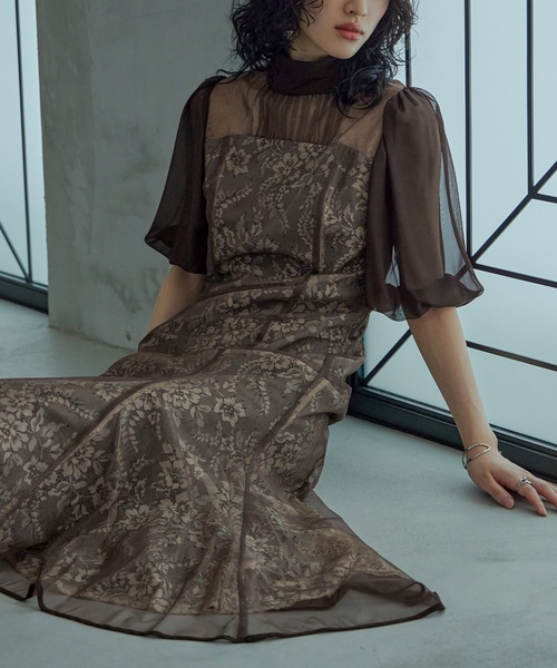 ニアナ　フラワーレースパフスリーブドレス niana ドレス フラワーレースパフスリーブドレス : ZOZOTOWN