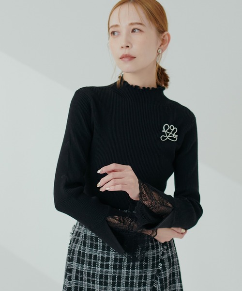 natural couture ニット 袖口レースリブタートル レディース