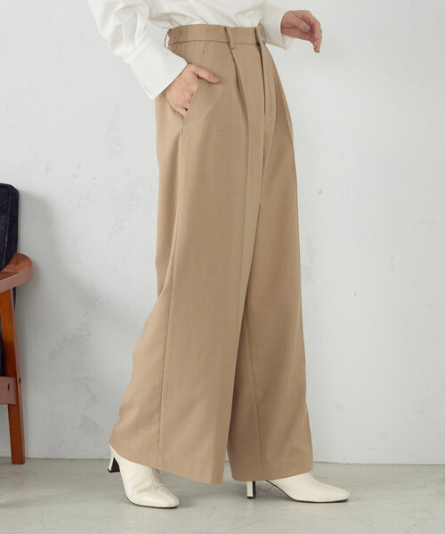 トップス×ワイドレッグパンツ セットアップ S〜L Lui's スラックス パンツ 「セットアップ対応」ストレッチツイル
