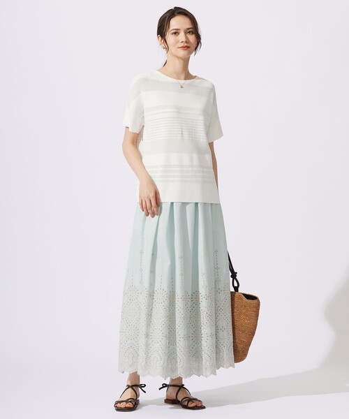 ニット セーター 「UVカット・洗える」クレープストレッチボーダー ニット レディース 自由区 ニット セーター 「UVカット・洗える」クレープ