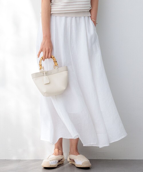 美品 24SS 23区 LIBECOリネンフレアスカート 大きいサイズ44 23区 スカート 「洗える」LIBECOリネン フレアスカート